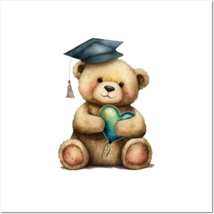 Watercolor Teddy Bear Graduation Posters and Art